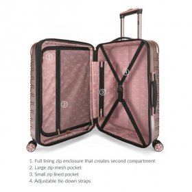 iFLY Hardside Luggage Fibertech 3 Piece Set, 20" Carry-on Luggage, 24" Checked Luggage and 28" Checked Luggage, Rose Gold