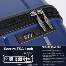 3 Piece Luggage Set, Travelhouse Hardside Suitcase Set with TSA Lock, Multi-Size Hardside Luggage with Spinner Wheels for Travel Trips Business, Dark Blue